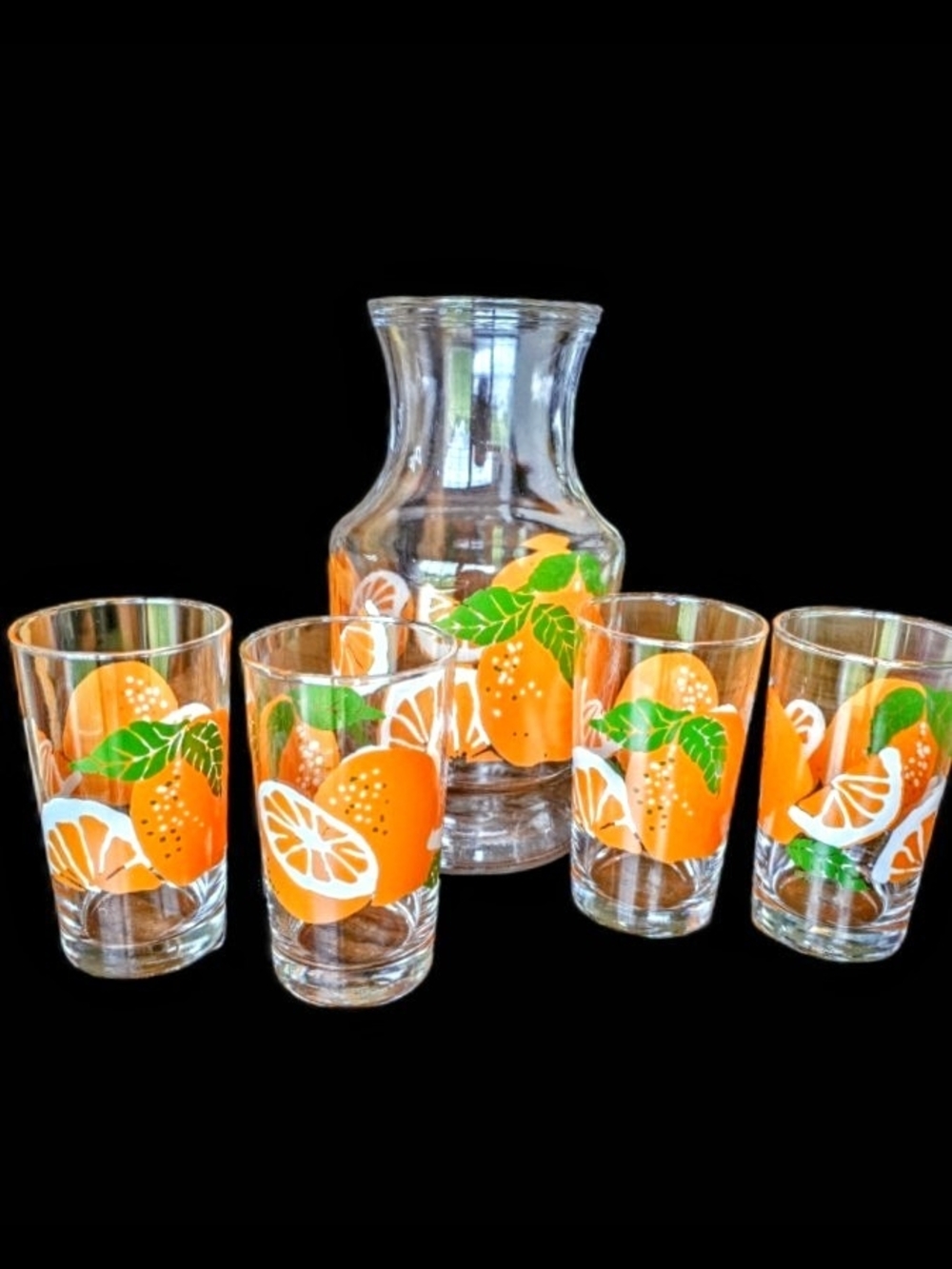 Vintage 1960s Anchor Hocking Orange Juice Carafe & Glass Set - Mid Century Retro